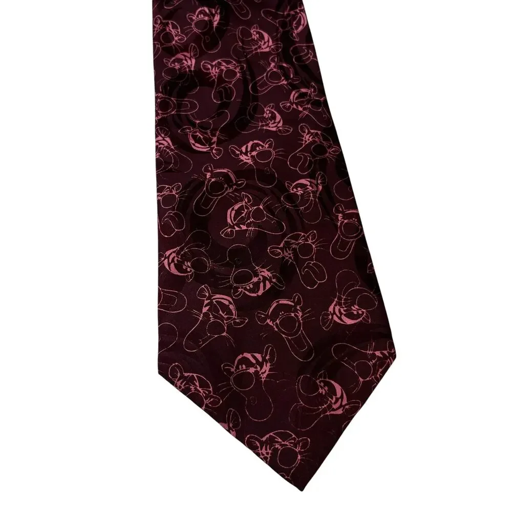 Vintage Disney Mickey Inc. Tigger Tie 100% Silk Burgundy Red New